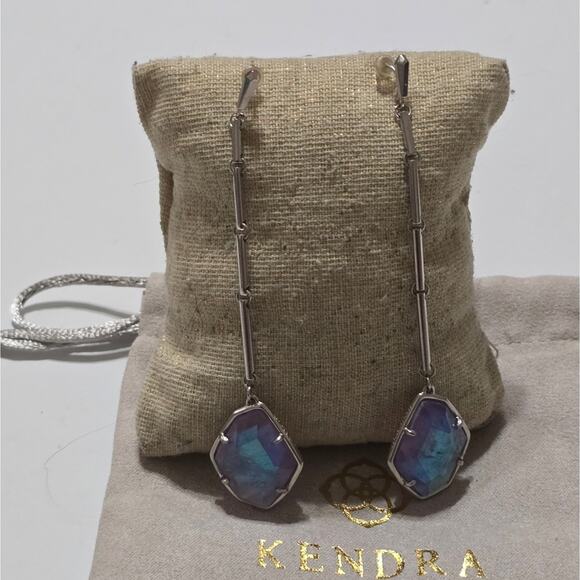 Kendra Scott Charmain Silver and Amethyst Dichroic Glass Dangle Earrings - Picture 2 of 5